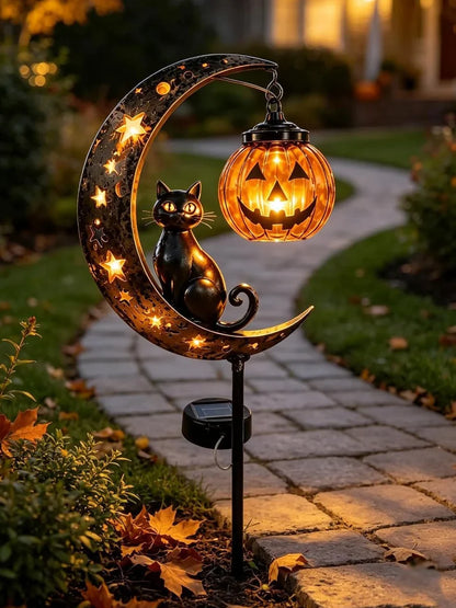 Black Cat Moon Solar Garden Light