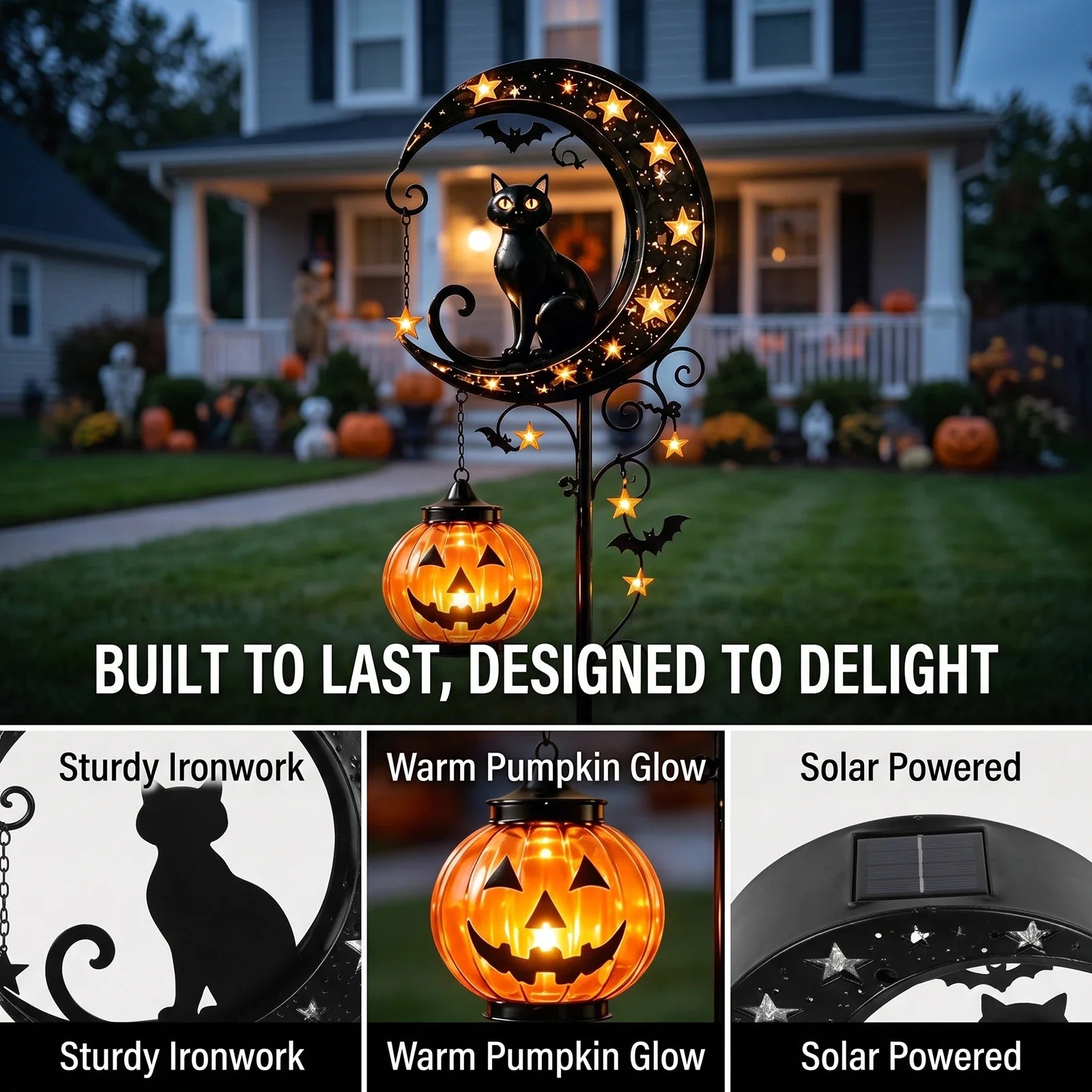 Black Cat Moon Solar Garden Light