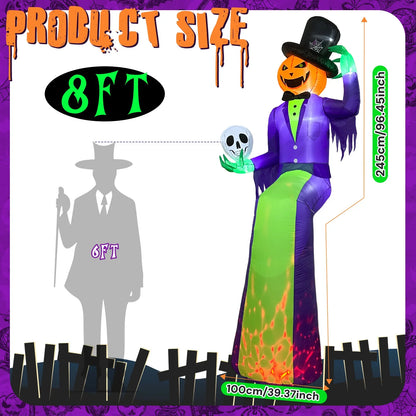 8FT Giant Light-Up Pumpkin Man Halloween Inflatable
