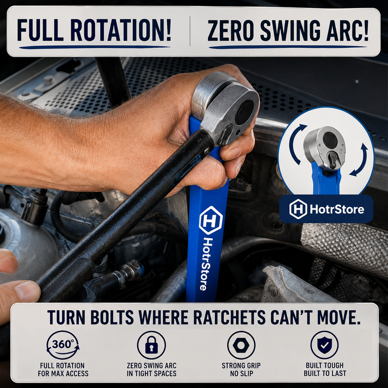 HotrStore Zero-Swing Offset Extension Wrench for Tight Spaces